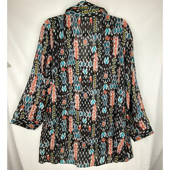 NWT Sami & Jo Blouse Womens 3X Multicolor Ikat Print Button Up Top Southwestern - Picture 7 of 11